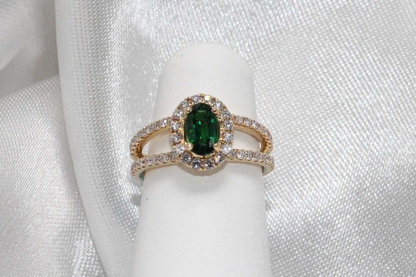 Original counter photo of a Oval tsavorite halo ring