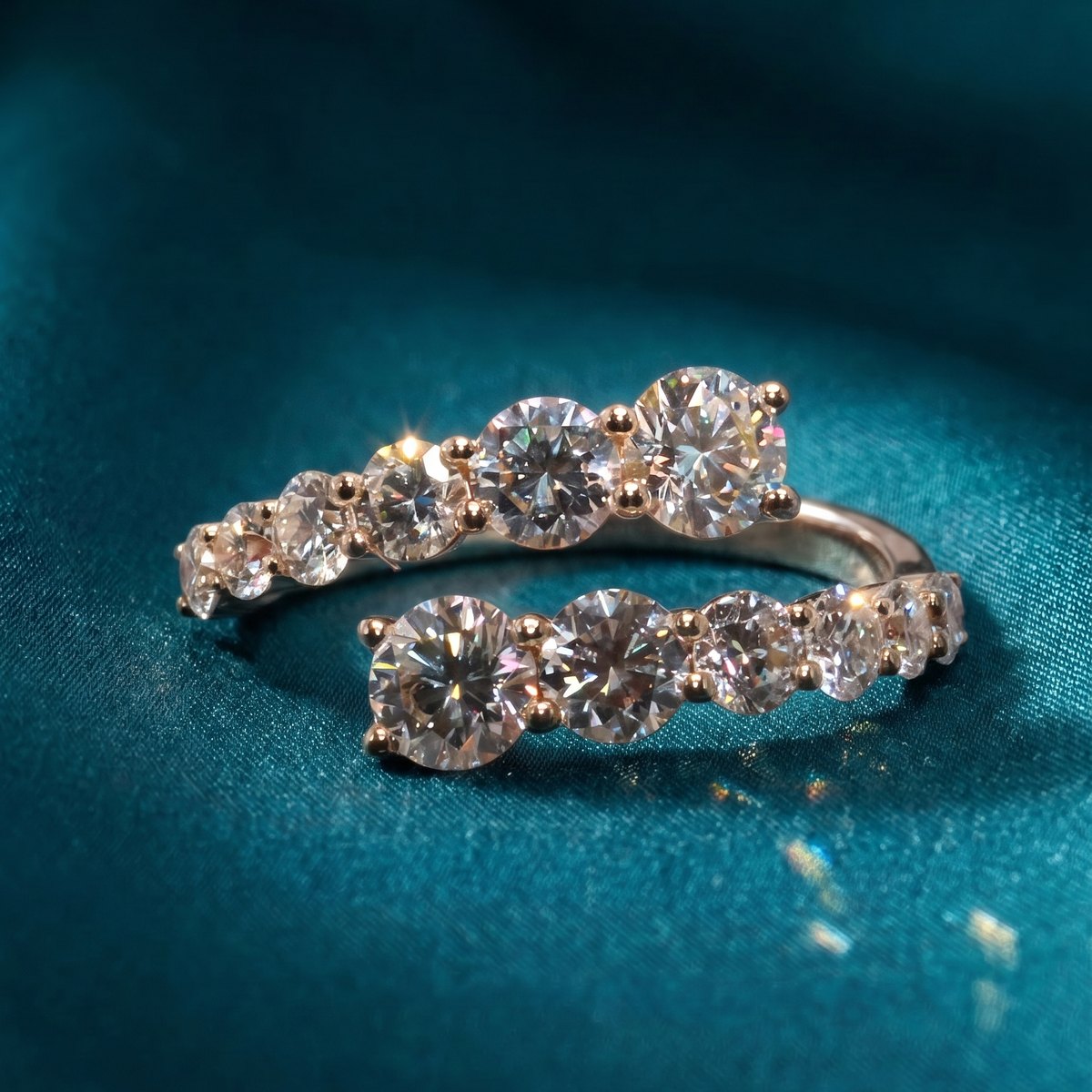 Studio-grade AI jewelry photo of the same Diamond bypass ring, generated by Aurix